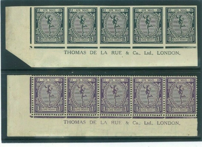 GB *MERCURY* AIR MAIL ESSAYS Corner Margin Blocks {2} Inc IMPERF PROOF 1923 1288