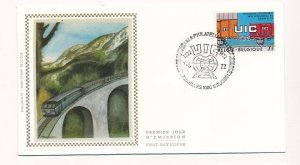 D86815 Trains Locomotives Intl Railroad Union FDC Silk Cachet Belgium Bruxelles