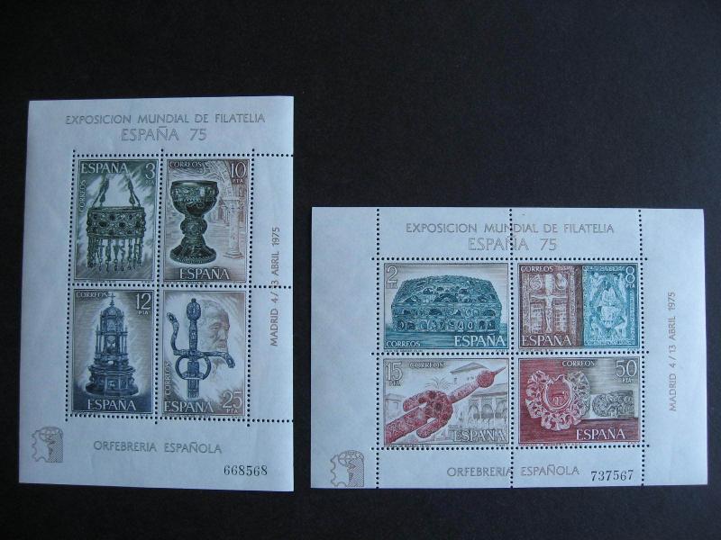 SPAIN 2 MNH souvenir sheets Sc 1877-8 for Espana 1975 check them out! 