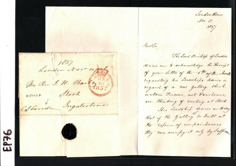 GB FREE Cover & Contents BISHOP *London House* Letter 1837 {samwells-covers}EP76 