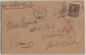 Canada 1917 WWI FPO SX4 Salonica Greece No. 5 Military Hospital Cover