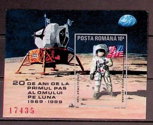 ROMANIA Sc C283(NOTE) NH IMPERF SOUVENIR SHEET OF 1989 - SPACE