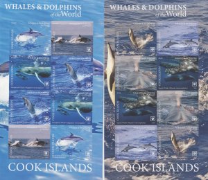 Cook Is. MNH Sc 1688-89 sh IMPERF Mi 970-77 KB B Value 320 Euro Whales & Dolphin