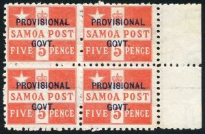 Samoa SG94 5d Dull Vermilion U/M Block (mounted in the margin)