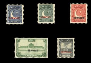 Pakistan #O27-31 Cat$125, 1949-50 Officials, complete set, never hinged