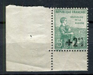 FRANCE; 1922 early War Orphans surcharged issue Mint 5c. Corner value