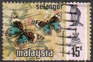 Malaysia - Selangor 133 - Used - 15c Blue Pansy Butterfly (1971)