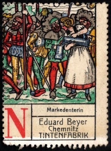 Vintage Germany Advertising Poster Stamp Eduard Beyer Ink Factory, Chemnitz