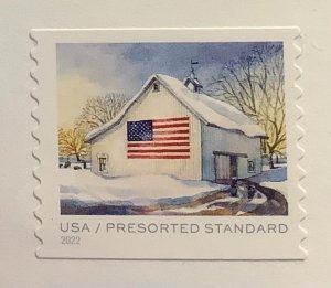 USA 2022  Scott 5685 used -  Presorted Standard, Flag on Barn in Winter