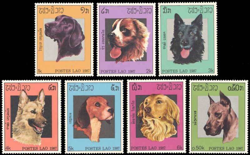 Laos 1987 DOGS Scott #774-780 Mint Never Hinged