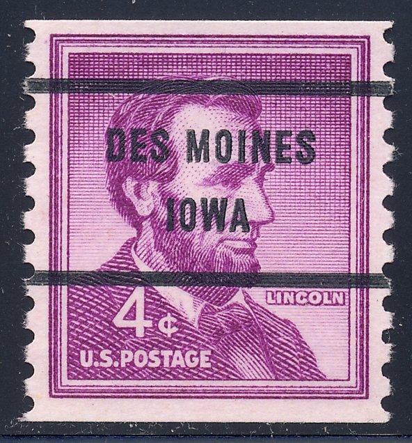 Des Moines IA, 1058-71 Bureau Precancel, 4¢ coil Lincoln