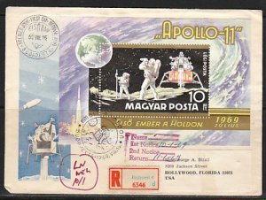 Hungary, Scott cat. C295. Moon Landing s/sheet. First day cover. ^