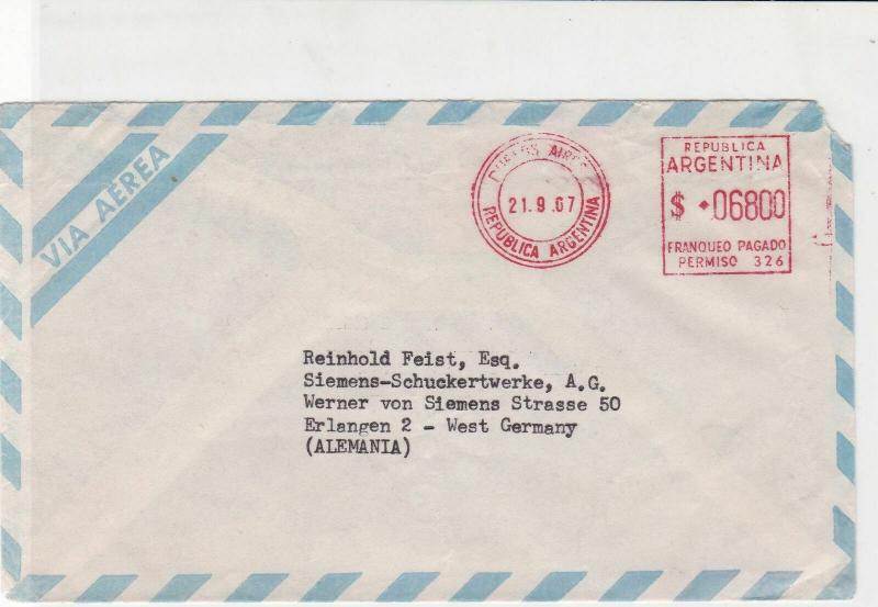 Argentina 1967 Airmail B.AiresCancel From Marval & O'Farrell Stamps Cover R18590