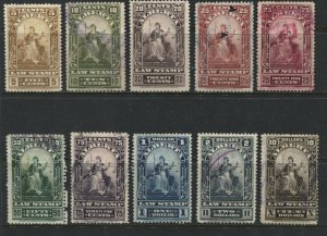 1910 Alberta Law stamps 5 cents to $2 plus $10 used