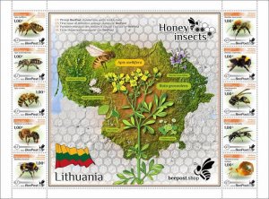Lithuania 2022 Honey insects BeePost Block of 10 stamps MNH