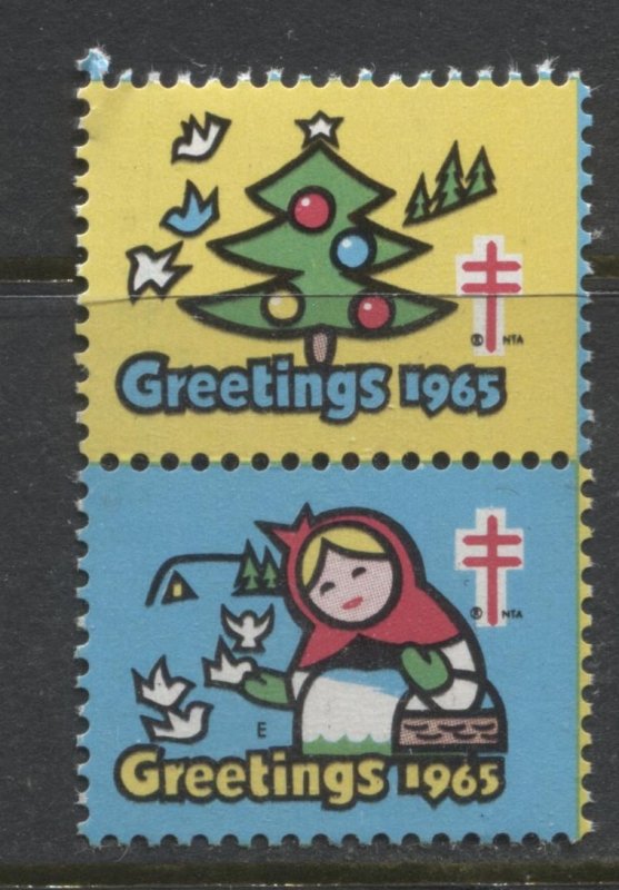 STAMP STATION PERTH USA  1965 Christmas Seals Verticle Pair MNH