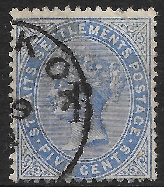 BRITISH PO IN SIAM SG18 1884 5c BLUE USED