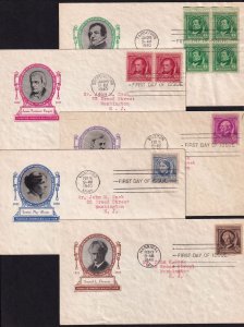 1940 Famous Americans, authors Sc 859-863-1A matched address Harry Ioor cachets