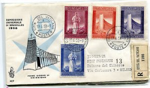 Vatican FDC Venetia 1958 Brussels Expo traveled Racc. For Italy