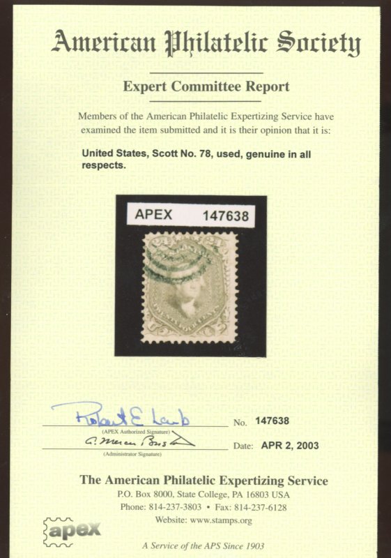 U.S. #78 USED WITH APS CERT