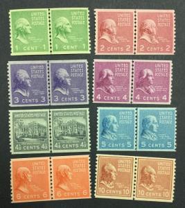 MOMEN: US #839,841-847 LINE PAIR MINT OG NH $ LOT #20173