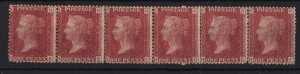 GB 1858 1d plate 202 very fine mint strip of 6 HA-HF cat £480 as singles