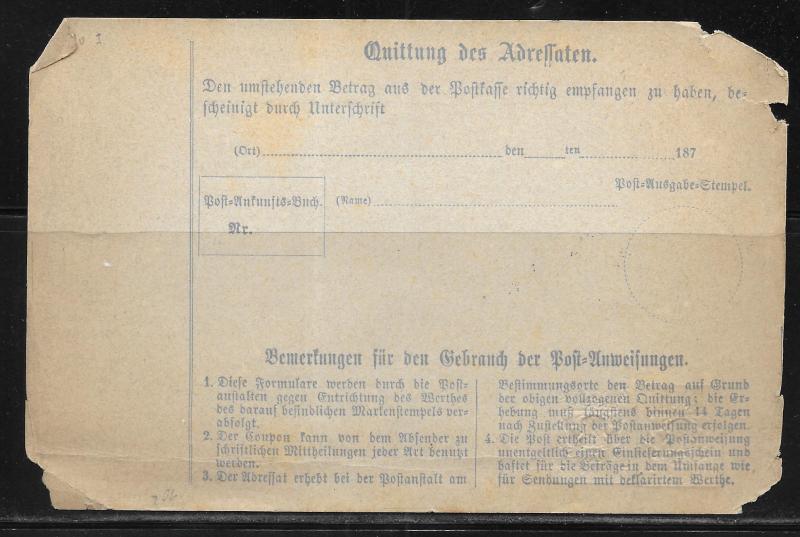 Bavaria Stationery Form Money Order H&G 4 Unused