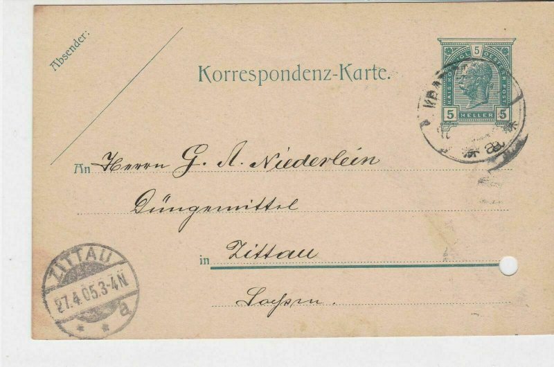 Austria 1905 Zittau Cancel  Stamps Card ref R 19436