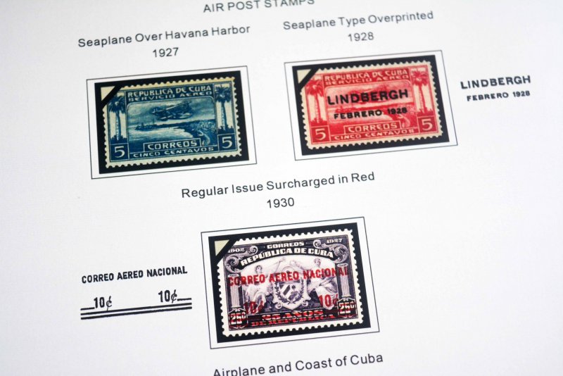 COLOR PRINTED CUBA AIRMAIL 1927-1980 STAMP ALBUM PAGES (56 illustrated pages)