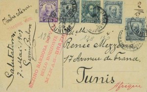 P0687 - BRAZIL - Postal History - NICE FRANKING on postcard to TUNISIA! 1909