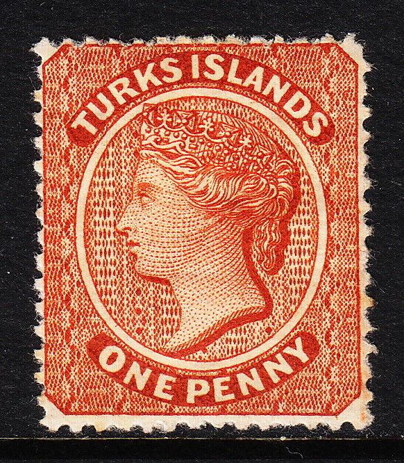 TURKS ISLANDS — SCOTT 40 (SG 49) — 1881 QV 1d BROWN RED — MH — SCV $77.50