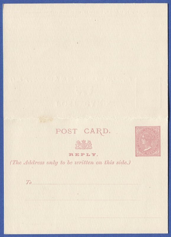 NEW SOUTH WALES Australia 1883 H&G 4, 1d + 1d Mint Double postal card - Flowers