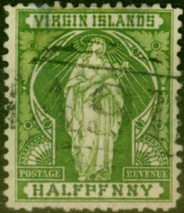 Virgin Islands 1899 1/2d Yellow-Green SG43a 'HALF PFNNY' Good Used