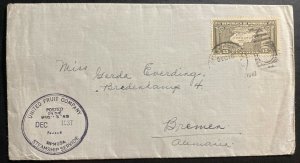 1937 Honduras SS Musa Paqueboat United Fruit UFC Cover To Bremen Germany