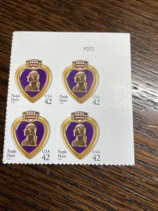 Scott #4264Purple Heart Plate Block of 4 Stamps - MNH-2008-US-Buyers Choice Of 1