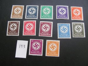 Germany 1934/38 MNH MI. 132-143 OFFICIAL SET XF 50 EUROS  (193)