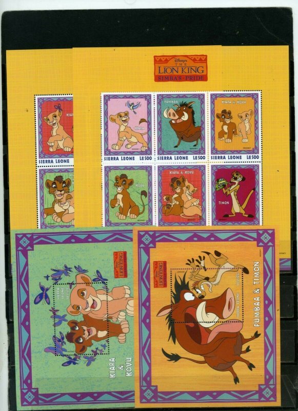 SIERRA LEONE 1998 WALT DISNEY LION KING 2 SHEETS OF 6 STAMPS & 2 S/S MNH