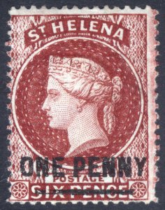 St Helena 1880 1d on 6d Lake PERF 14 Wmk CC SG 27 Sc 29 LMM/MLH Cat £120($185)