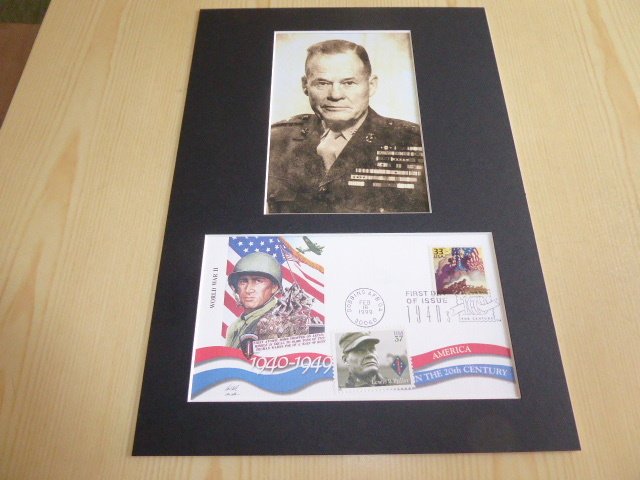 Lewis B. Puller Marine Corps WWII photograph and USA FDC mount matte A4