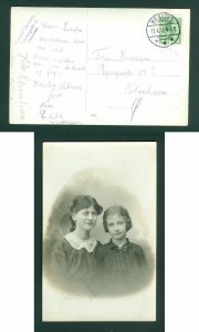 Denmark. Postcard  Photo 1915. 2 Girls. Stamp. 5 Ore King. Cancel: Næstved