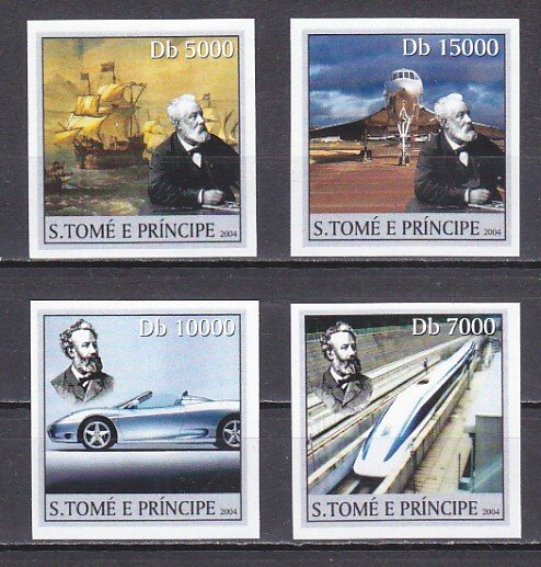 St. Thomas, 2004 issue. Jules Verne and Transportation Modes. IMPERF