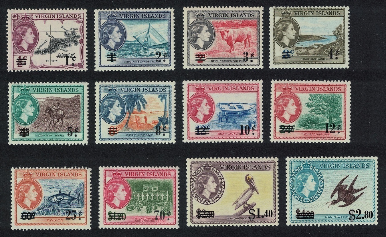 BVI Pelican Frigate Bird New Currency Definitives 12v 1962 MNH SG162