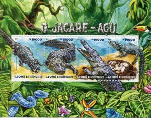 Sao Tome & Principe 2015 MNH Black Caiman 4v M/S Reptiles Crocodiles Jacaré-açu 