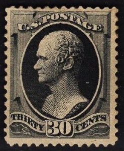 CERTIFIED US #190 30c Full Black Hamilton MINT NO GUM SCV $300. APS Cert.