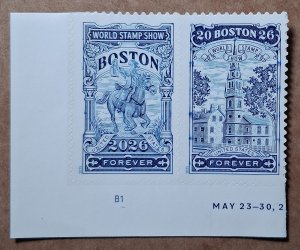 US 6029-6030 (78c) Boston 2026 World Stamp Show MNH se-tenet pair plt #B1 (2025)
