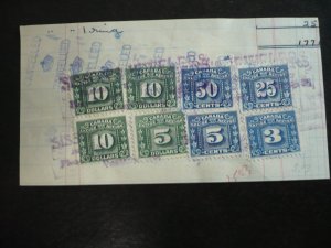 Stamps- Canada Revenue-VanDam# FX64,FX66,FX78,FX80,FX89,FX91 - Used on Document
