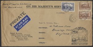 1939 England Inland Revenue Cover Redirect On Imperial Air Flight from Montreal