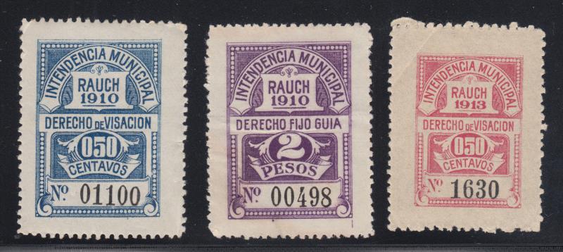 Argentina, Rauch, Forbin 7, 8 + 1913 50c Municipal Revenue, 3 diff, F-VF