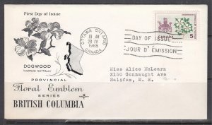Canada Scott 423 Rose Craft FDC - British Columbia Emblem & Arms