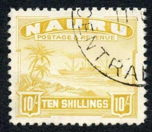 Nauru SG39B 10/- Yellow Shiny White Paper CDS used Cat 120 pounds 